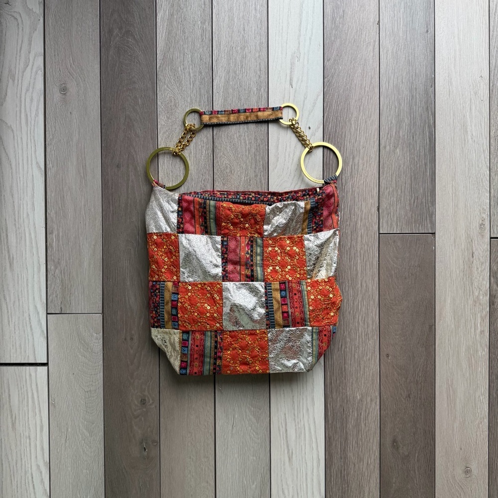 Valeria Collection Patchwork Bag with Gold Accents